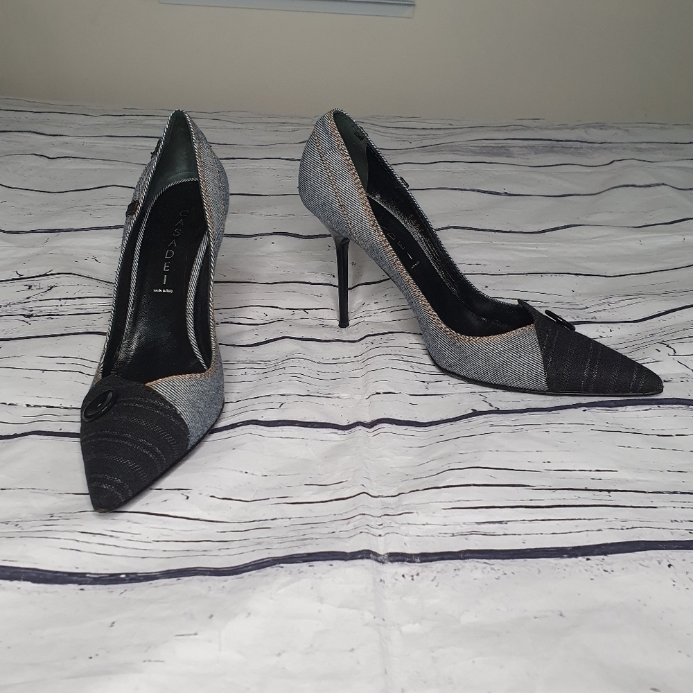 Casadei Made In Italy Denim Pointy Toe Stiletto Pumps Size 10 EU 40
